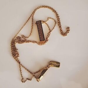 Coach Gold Tone Signature C Logo Bar Pendant Necklace Monogram Long Chain